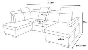 Rozkládací sedačka do U MEDY, 330x86x206/145, sawana05/soft017white, levá
