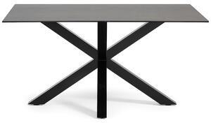 Černý keramický jídelní stůl Kave Home Argo 160 x 90 cm s černou kovovou podnoží