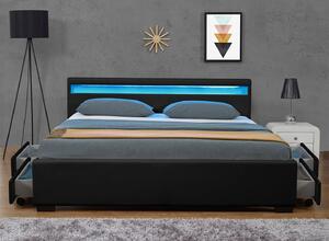 Goleto Čalouněná postel Lyon s úložným prostorem a LED osvětlením 180 x 200 cm | černá