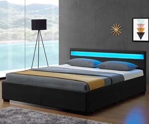 Goleto Čalouněná postel Lyon s úložným prostorem a LED osvětlením 180 x 200 cm | černá