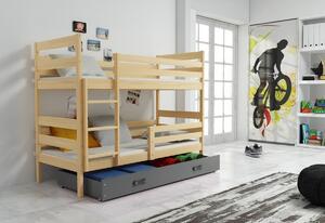 Patrová postel ERYK 2 + úložný prostor + matrace + rošt ZDARMA, 90x200 cm,borovice, bílá