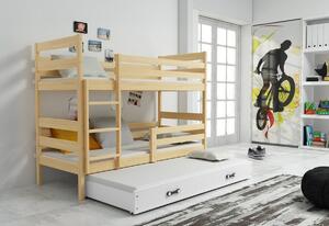 Patrová postel ERYK 3 + matrace + rošt ZDARMA, 90x200 cm, borovice, grafit