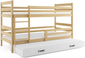 Patrová postel RAFAL 3 + matrace + rošt ZDARMA, 90x200 cm,borovice, bílá