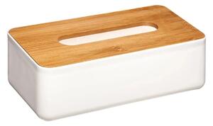 Box na kapesníky Natureo White, 26x9x13 cm, bílá/s dřevěnými prvky