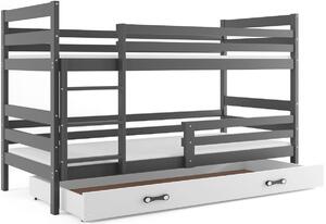 Patrová postel ERYK 2 + úložný prostor + matrace + rošt ZDARMA, 80x190 cm, grafit,bílá