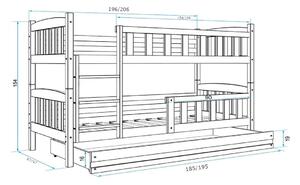 Patrová postel FLORENT 2 + úložný prostor + matrace + rošt ZDARMA, 80x190, bílý, grafitová