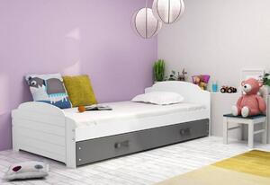 Dětská postel LILI P1 + úložný prostor + matrace + rošt ZDARMA, 90x200, bílý, grafitová
