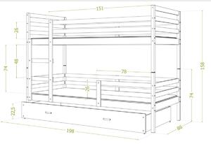 Dětská patrová postel RACEK B 2 COLOR + rošt + matrace ZDARMA, 190x80, šedý/zelený