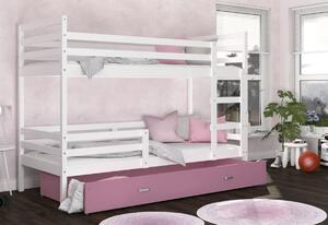 Dětská patrová postel JACEK B 2 COLOR, 190x80, bílý/růžový