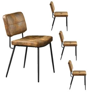 Sada jídelních židlí – 4 kusy – Hnědé – Retro skandinávský design – Polstrované sedáky s kovovou konstrukcí
