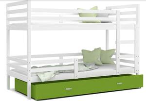 Dětská patrová postel RACEK B 2 COLOR + rošt + matrace ZDARMA, 190x80, bílý/zelený