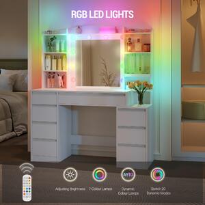 Kosmetický stolek – Toaletní stolek – Stanoviště pro líčení – Šířka 100 cm – Osvětlení pomocí RGB LED