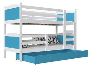 Dětská patrová postel MATES 2 COLOR + matrace + rošt ZDARMA, 190x80, bílý/modrý