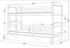 Dětská patrová postel MATES 2 COLOR + matrace + rošt ZDARMA, 190x80, bílý/bílý