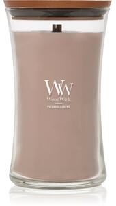 Woodwick Opulent Wood Patchouli Creme vonná svíčka s dřevěným knotem 609.5 g