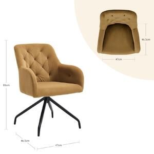 Sada dvou jídelních židlí – křesla s žlutým látkovým potahem – design ve stylu poloviny století