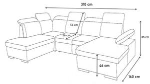Rozkládací sedačka do U NORRIS, levá, 310x85x160, berlin03/soft033
