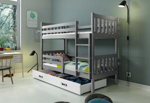 VÝPRODEJ Patrová postel RINOCO 2 + úložný prostor + matrace + rošt ZDARMA, 190x80, grafit, bílá