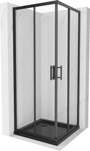 Mexen Rio, čtvercový sprchový kout s posuvnými dveřmi 90 x 90 cm, 5mm čiré sklo, černý profil + černá sprchová vanička, 860-090-090-70-00-4070B