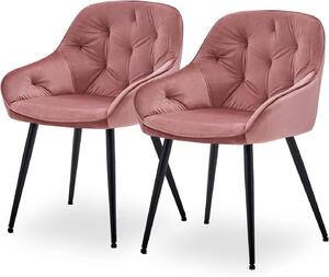 Elegantní jídelní židle s područkami a kovovými nohami, růžová barva, sada 2 kusů