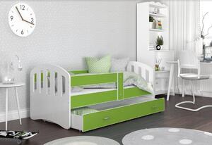 Dětská postel ŠTÍSTKO P1 COLOR + matrace + rošt ZDARMA, 160x80, bílá/zelená