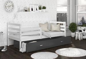 Dětská postel RACEK P1 COLOR s vysokou zábranou + matrace + rošt ZDARMA, 190x80, šedá/zelená
