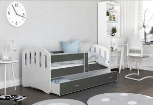 Dětská postel ŠTÍSTKO P1 COLOR + matrace + rošt ZDARMA, 140x80, bílá/šedá
