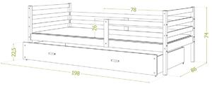 Dětská dřevěná postel RACEK P1 + matrace + rošt ZDARMA, masiv, 190x80, borovice