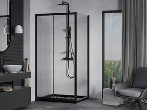 MEXEN - Apia sprchový kout, posuvné dveře, 100 x 80 cm, transparentní, černá + vanička Flat, černá - 840-100-080-70-00-4070B