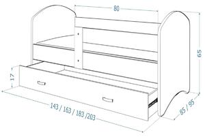 Dětská postel s potiskem LUCIE P1 + matrace + rošt ZDARMA, 180x80, bílý/VZOR 08