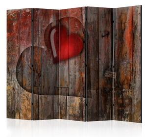 Paraván - Heart on wooden background II [Room Dividers]