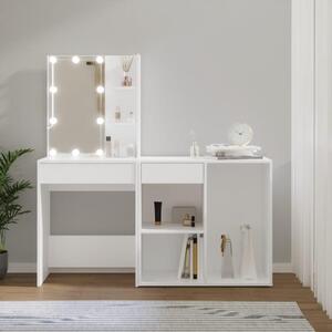 Psací stůl s úložným prostorem a LED osvětlením, bílý, moderní design, s USB portem