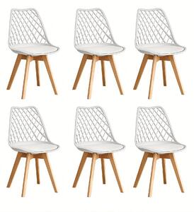 Jídelní židle - Jídelní židle - Židle s tvarovaným sedákem - Kuchyňská židle - Židle - Sada 6 kusů - Bílá barva - Skandinávský design