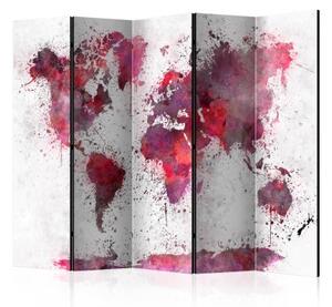 Paraván - World Map: Red Watercolors II [Room Dividers]