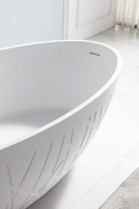Volně stojící designová vana LEO z matného bílého minerálního odlitku - 180 x 85 x 52 cm