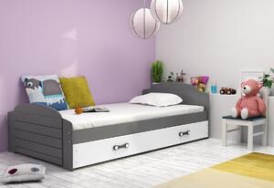 Dětská postel DOUGY P2 + matrace + rošt ZDARMA, 90x200, grafit, bílá