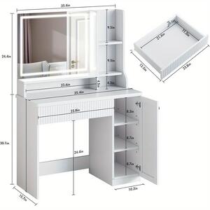 Kosmetický stolek – Toaletní stolek – Stolek na líčení – Kosmetický stolek – Stolek pro vizážistku – Bílé dřevo a sklo – Šířka 90 cm