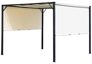 Pergola 3x3 metry – Výsuvná venkovní stříška – Krémová látka – Kov s epoxidovou úpravou
