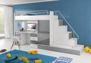 Dětská patrová postel RAJ V COLOR, 80x200, univerzální orientace, bílá/šedá lesk