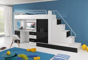 Dětská patrová postel RAJ V COLOR, 80x200, univerzální orientace, bílá/černá lesk