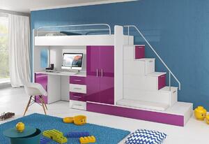 Dětská patrová postel DARCY V COLOR, 80x200, univerzální orientace, bílá/fialová lesk