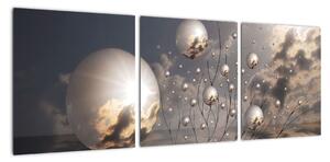 Abstraktní obraz - šedé koule (90x30cm)