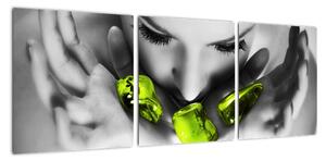 Moderní obraz - zelené kameny v dlani (90x30cm)