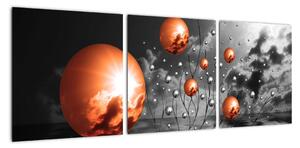 Abstraktní obrazy - oranžové koule (90x30cm)