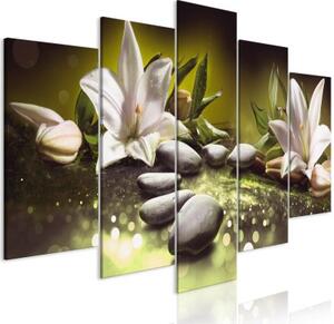 Obraz - Lilies and Stones (5 Parts) Wide Green