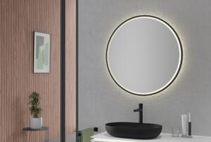 LED osvětlené zrcadlo 8232-2.0 kulaté s pískováním a nastavením teplého/studeného světla - černý rám - možnost volby velikosti