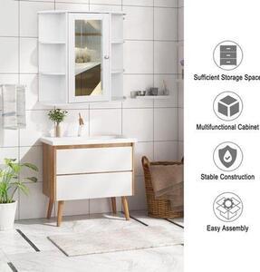 Skříňka do koupelny se zrcadlem - 60x16x58 cm - bílá, vyrobená z MDF - nástěnná skříňka s úložným prostorem