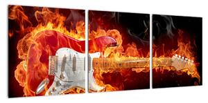 Obraz - kytara v ohni (90x30cm)