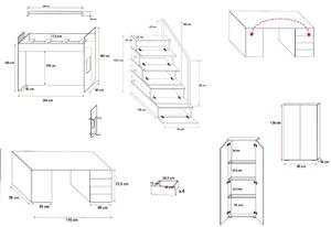 Dětská patrová postel RAJ IVs COLOR, 80x200, univerzální orientace, bílá/růžová lesk