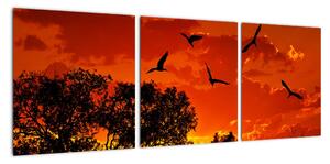 Obraz zapadajícího slunce s ptáky (90x30cm)